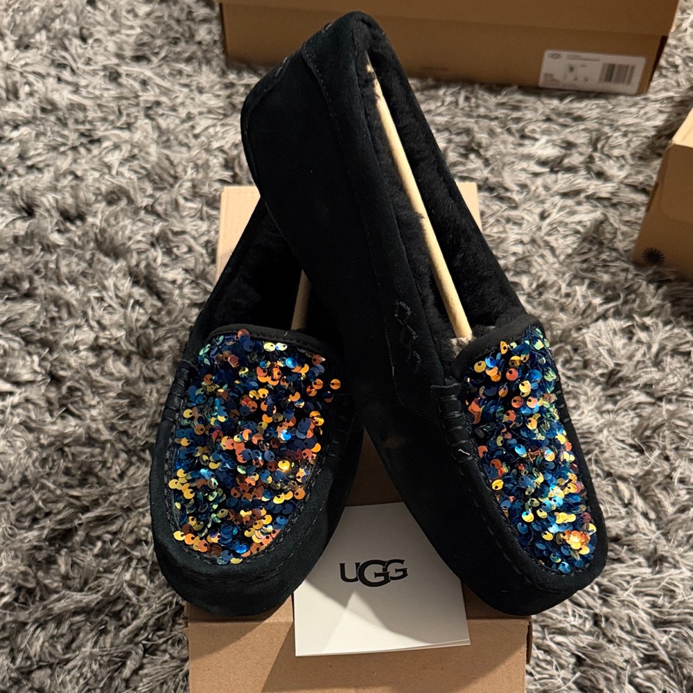UGG Black Loafers with Multicolor Sequins